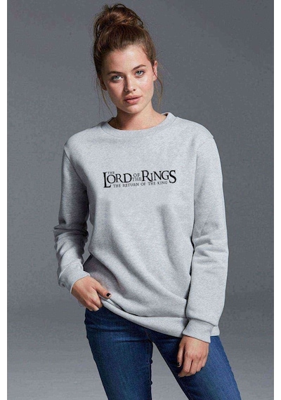 Lord Of The Rings Baskılı Gri Kadın Sweatshirt (534814992)