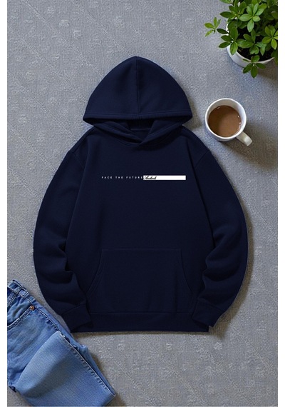 Uyguntarz Unisex Future Baskılı Oversize Sweatshirt Lacivert