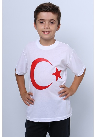 Hçm Çocuk Atatürk Ayyıldız Baskılı Tshirt Kısa Kollu A62 Beyaz - Kırmızı