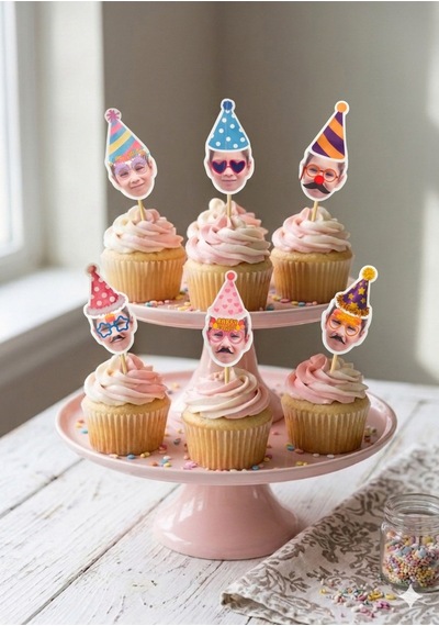 12 Li Kişiye Özel Fotoğraflı Cupcake Süsü