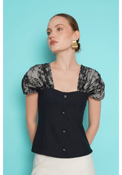 Verymoda Omuz Dantel Detaylı Kayık Yaka Bluz D2994 Siyah