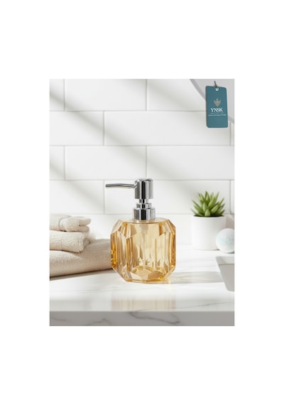 Chacha Home Luxury Glamour Shadow Geometrik Kristal Tasarım Akrilik Sıvı El Sabunu Şişesi, Banyo Aksesuarı Bal