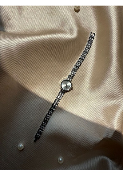 Retro Minimal Hasır Kordon Vintage Kadın Kol Saati Yuvarlak Gümüş