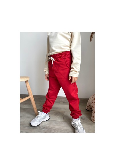 Heyadventure Erkek / Kız Çocuk Cepli Jogger Eşofman Altı Paçası Lastikli Kırmızı Kırmızı