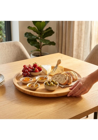 Bambu Dönerli Yuvarlak Sunum Tabağı 30 X 30 X 3,1 Cm, 360 Derece Dönen Servis Tepsisi, Kahvaltı, Peynir, Meyve Ve Atıştırmalık Sunumu İçin Çok Renkli