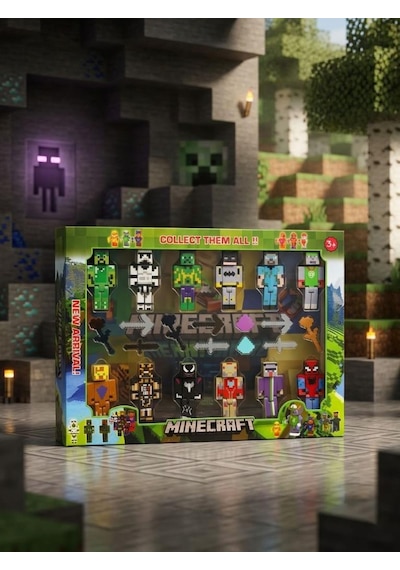 Minecraft Temalı Hareketli Eklemleri 12 Karakter Figürlü Ve 11 Parça Aksesuarlı Oyun Seti 1