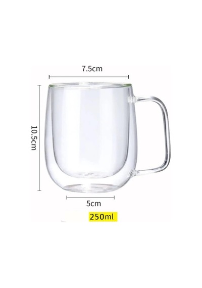 2 Adet Çift Cidarlı Cam Kupa Bardak 250 Ml Çift Camlı Bardak Kupa Double Wall çok renkli