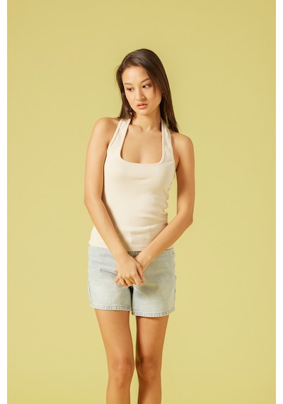 Pamuklu Halter Top Bej