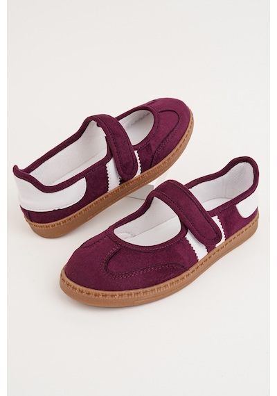 Muggo Speed Kadın Cırtlı Rahat Taban Günlük Sneaker Babet Ayakkabı Bordo