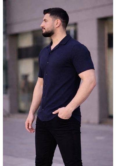 Erkek Waffle Kumaş Yakalı Kısa Kol Düğmeli Gömlek 3 Lü Set Siyah-haki-lacivert Çok Renkli