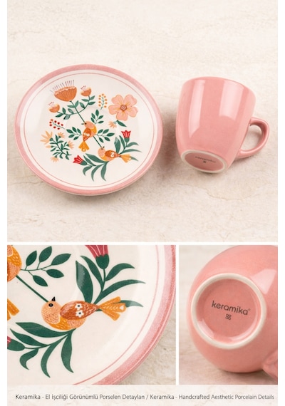 6 Kişilik Türk Kahvesi Fincanı Takımı,12 Parça,90 Ml Seramik Set,mikrodalga/bulaşık Makinesine Uygun Pembe