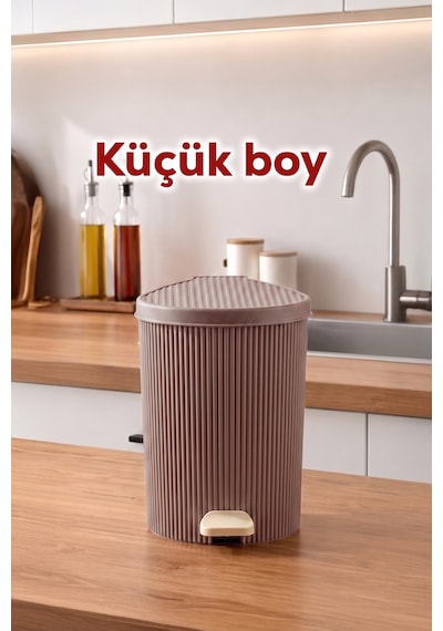 Porsima 0709-2 Stil 3lü Yuvarlak Pedallı İçi Kovalı Çöp Kovası Seti - Banyo Mutfak Çöp Kovası Takımı Mokka Açık Kahverengi