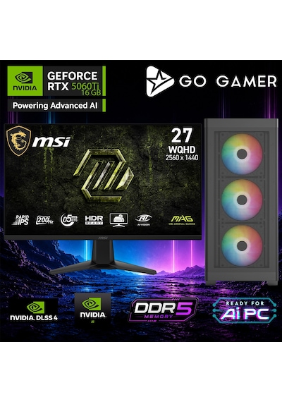 Go Gamer AE413D R7-7700 64 GB 2 TB SSD RTX5060Ti 16 GB 27" Free Dos Oem Paket Masaüstü Oyuncu Bilgisayarı