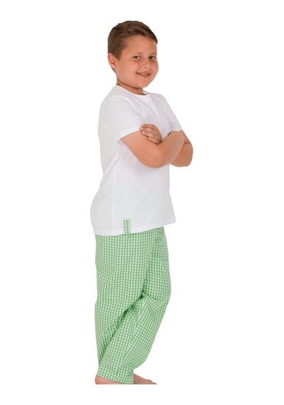 The Don Aile Beyaz-Yeşil Kareli Erkek Çocuk Pijama Takımı (9-14 Y