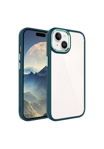 Apple Uyumlu iPhone 15 Plus Kılıf Zore Krom Kapak Koyu Yeşil