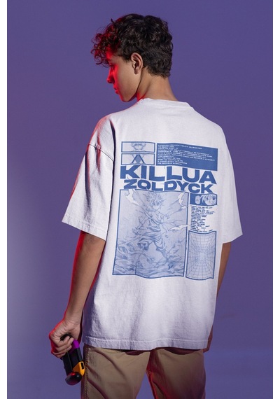 Sevbano Killua Zoldyck Sırt Baskılı Unisex Oversize Anime Tişört Beyaz