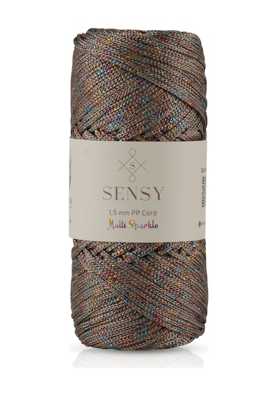 Multi Sparkle Simli Polyester Makrome İp 100 Gr Polyester Makrome İpi Vizon 1,5 Mm - 150 M