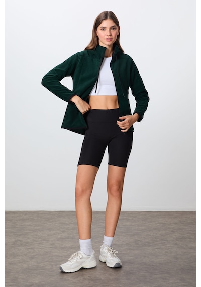 Tommy Life Çam Yeşili Kalın Yumuşak Dokulu Kapüşonlu Standart Fit Nakışlı Polar Kadın Sweatshirt -97287 Yeşil