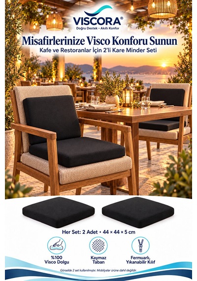 2 Li Kare Visco Sandalye Minderi Otel, Kafe, Restoran, Bahçe İçin Oturma Ve Sırt Desteği