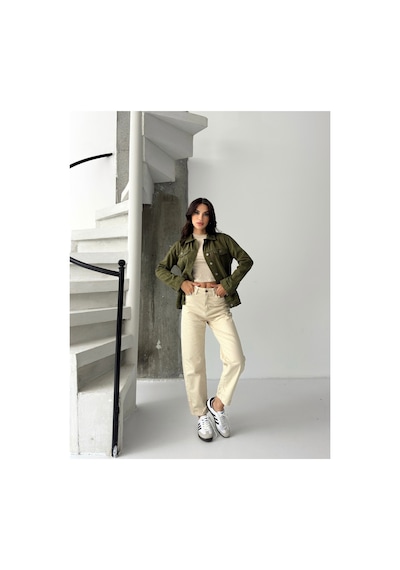 Kene Jeans Keten Boyfriend Haki Tam Kalıp Düğmeli Ceket Haki