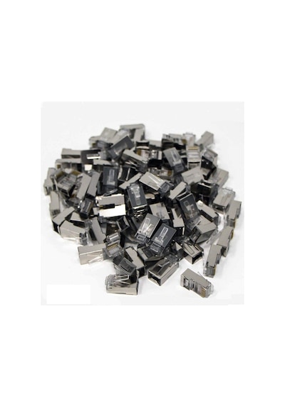 100 Adet Metal Rj45 Jak Konnektör Cat5 Cat6 8P8C Uç 8 Pinli Rj 45