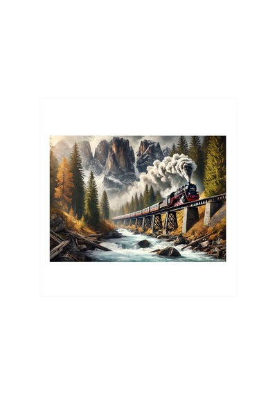 Dağların Üstünden Geçen Tren Art Mdf Tablo