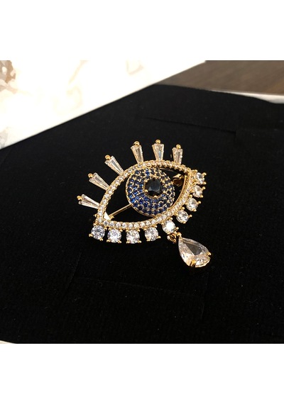 Broş Kadın Zirkon Taşlı Nazar Göz Broş Gözyaşı Yaka İğnesi Gold