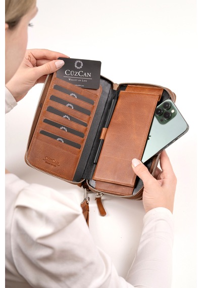 Taba Unisex Telefon Cüzdanı El Çantası Taba