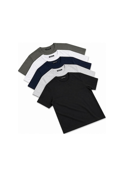 Classics Men Relaxed Fit Basic Kısa Kol Tişört 5'li Siyah-Laci-Beyaz-Gri-Haki