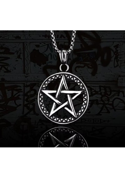 Aslanmaz Çelik Pentagram Yıldızı Kolye Gümüş