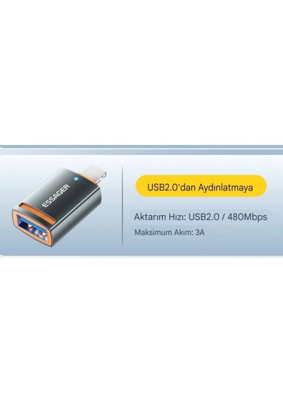 Essager Apple Uyumlu iPhone Lightning To Usb 3a 480mbps Çevirici Dönüştürücü