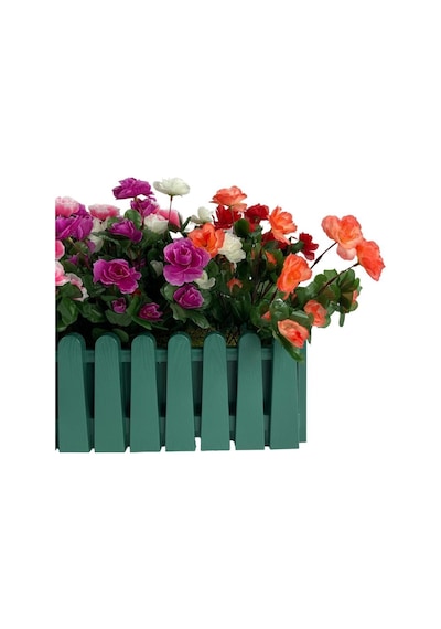 Yapay Çiçek Yeşil Çit Balkon Saksısı Renkli Açelya Çiçekli 55x20C
