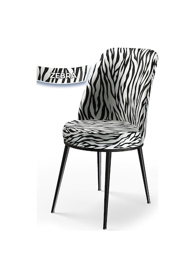 Canisa Concept Dexa Serisi, Üst Kalite Mutfak Sandalyesi, Metal Siyah Iskeletli, 1 Adet Zebra Desen Sandalye Zebra Desen Sandalye