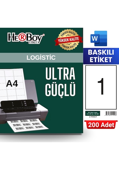 Herboy Hb-1000 210 X 297 Mm A4 Baskılı Laser Etiket 200 Adet