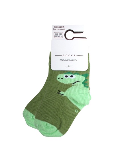 Bebegen Erkek Bebek Yeşil Dino Desenli Çorap 0-12 Ay Çok Renkli