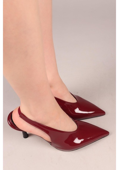 Birikon Yaleni Arkası Lastikli Rugan Stiletto Bordo-8189 Bordo