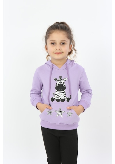 Toontoy Kız Çocuk Yıldızlı Zebra Baskılı Kapüşonlu Sweatshirt Lila