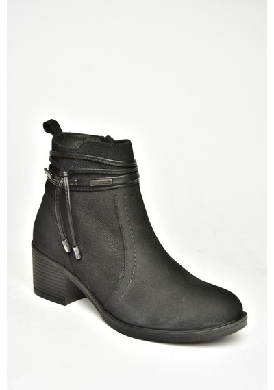 Fox Shoes T555703303 Siyah Hakiki Deri Kalın Topuklu Kadın Bot Siyah