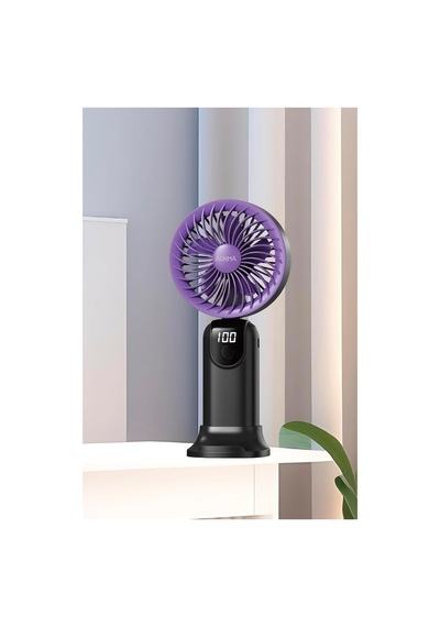 Robeve Aufn19 5 Kademeli Güçlü El Fanı Mini Fan Şarjlı Taşınabilir Mini Vantilatör, Dijital Ekranlı, Sessiz Çalışma, Uzun Pil Ömrü, Masaüstü & El Tipi Kullanım Siyah