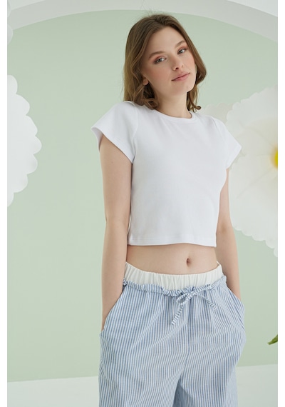 Nbb Kadın Mavi Crop Pijama Takım Mavi