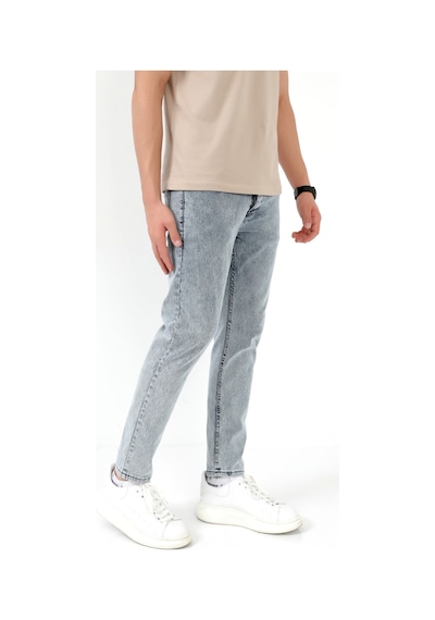 Giysa Erkek Skinny Jean Mavi Kar Yıkama Düğme Kapamalı Likralı Kot Pantolon - 5602 Mavi