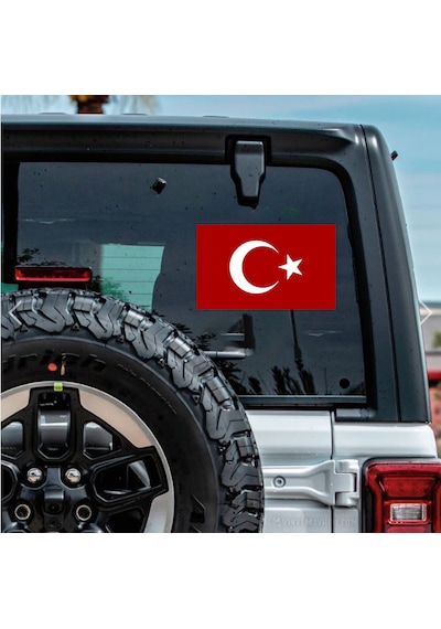 Türk Bayrağı Sticker - 2 Adet Araba Oto Motosiklet Karavan Cam Sticker - 00068 10X6 Cm