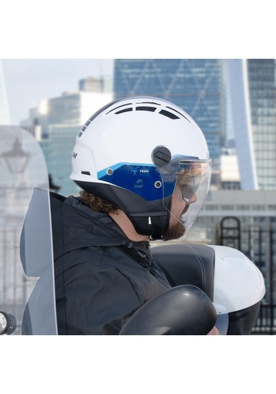 Cgm 116G Aır Bıco Uzun Vizör Güneş Vizörlü Açık Kask Mavi Beyaz