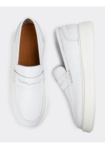 Deery Hakiki Deri Beyaz Erkek Loafer Ayakkabı - 01964mbyze01 Beyaz