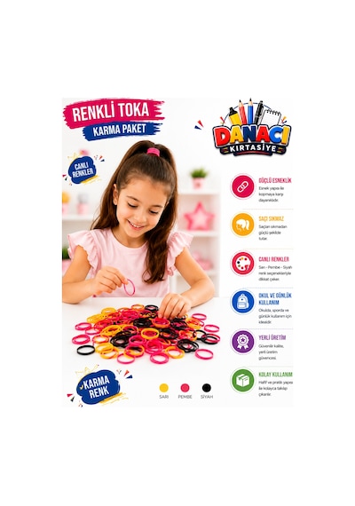 Renkli Ve Siyah Lastik Toka Seti 2'li Karma Paket Esnek Dayanıklı Güçlü Tutuş Lastik Saç Tokası
