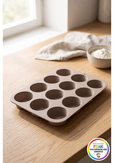 Silikon Muffin Kalıbı 12 Gözlü Kek Cupcake Kalıbı Zahmetsiz Ayrılan Fırın Kalıbı 30,5 Cm Çok Renkli