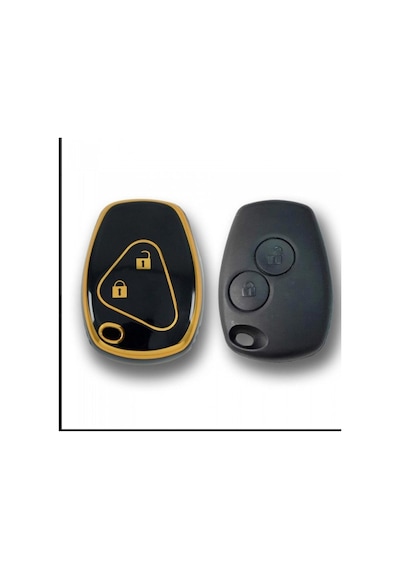 Gma Keys Lüx Renault Clio 3 Dacia Duster 2 Buton Nano Anahtar Kılıfı Siyah Gold Altın Renk