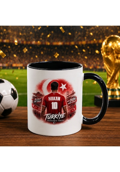 Bk Gift Kişiye Özel Türkiye Taraftar Temalı 2026 Dünya Kupası Tasarımlı Siyah Kupa Bardak -1, Tek Yürek Milli Takım Ruhu Beyaz