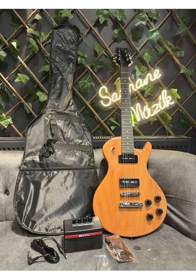 Lespaul Elektro Gitar Seti Mini Amfili Kılıflı Askılı Kablolu Pena Ve Aksesuarlı Natural