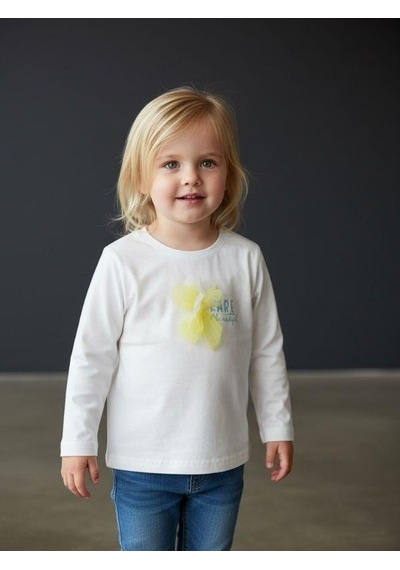 Zekids Kız Bebek Pamuklu Çiçek İşlemeli Yazı Baskılı İnce Uzun Kollu T-shirt-16553 Çok Renkli